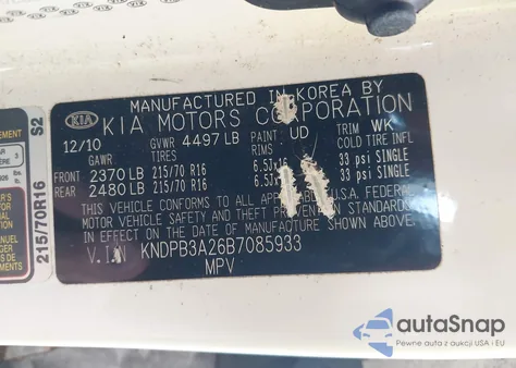 2011 Kia Sportage Lx из США, поврежденный, VIN KNDPB3A26B7085933